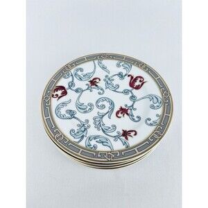 San Marino Italy 4 Dessert Plates Floral Red Tulip Gold Accent Salad Appetizer